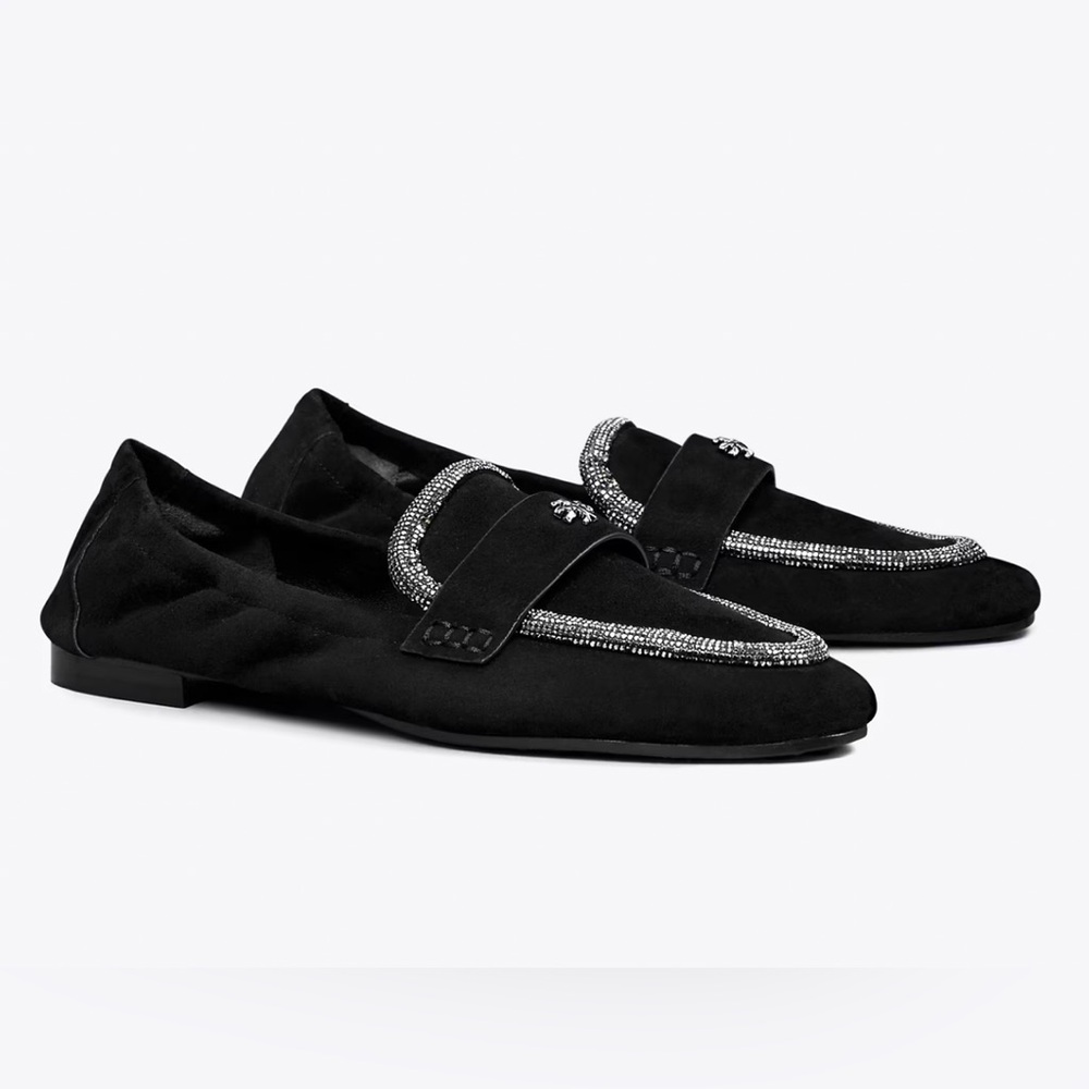 Tory Burch Black Suede Embellished Loafers